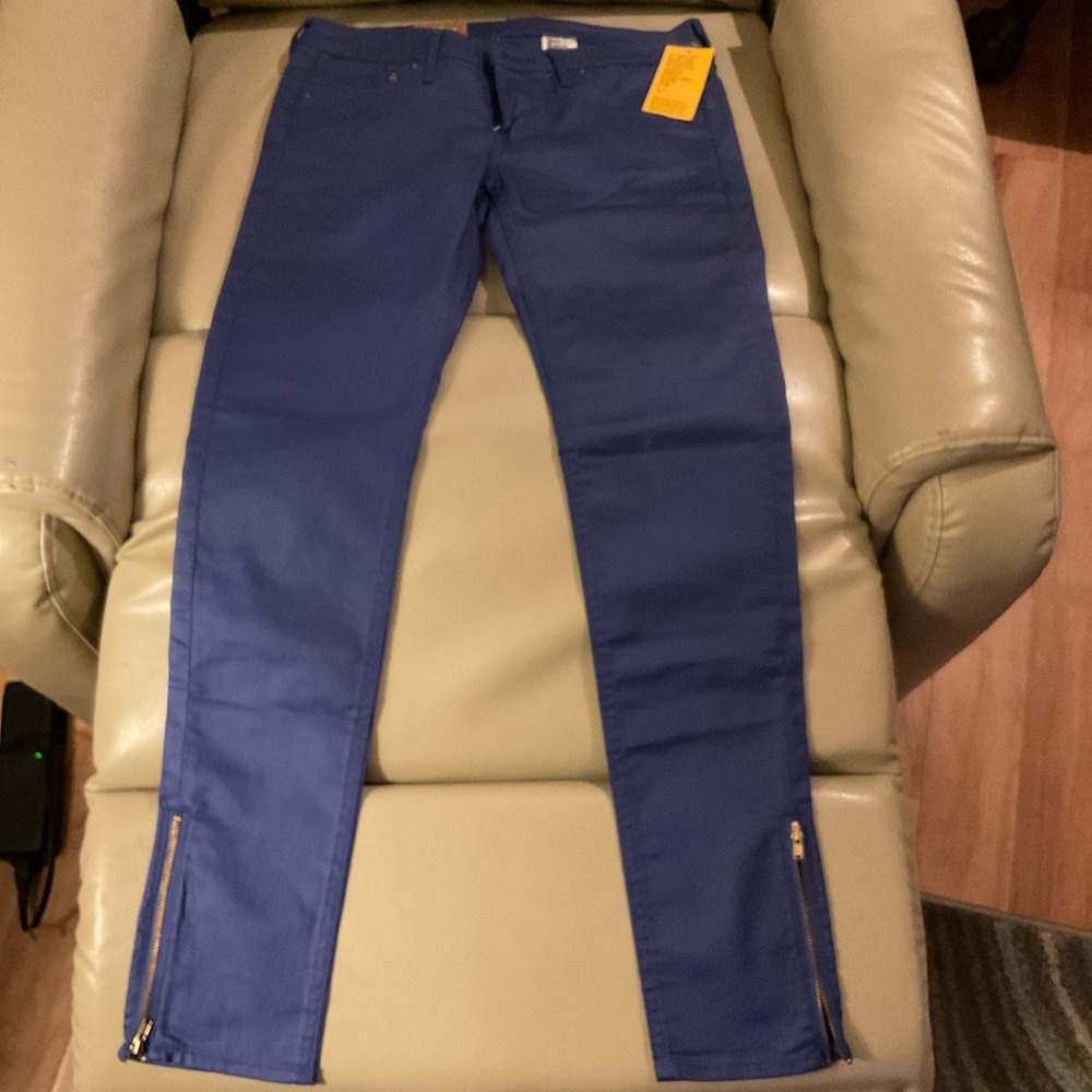 H&M &Denim Skinny Low Waist Ankle Pants Cobalt Blue Zipper Hem Size 28 NWT